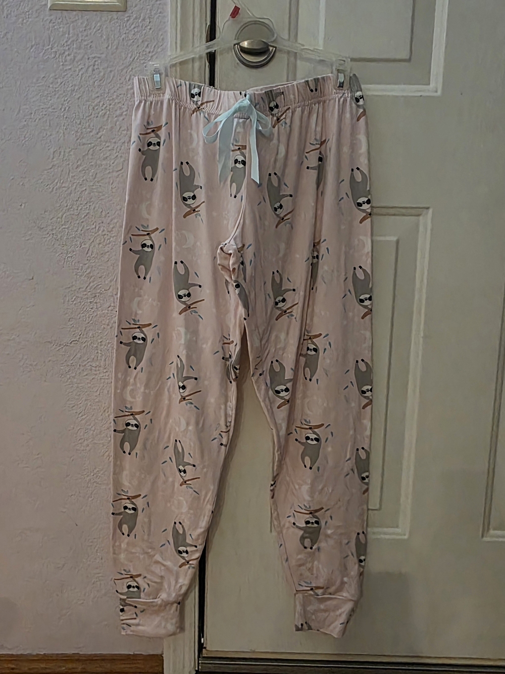 NWOT- Bobbiebr Women's Small Pink Sloth Print Pajama Pants with Drawstring